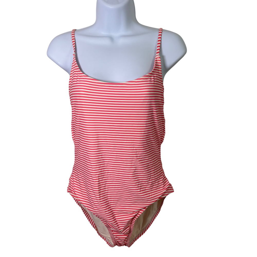 Anne Cole Womens Swimsuit Sz 12 Coral Stripes Once Piece Adjustable Straps